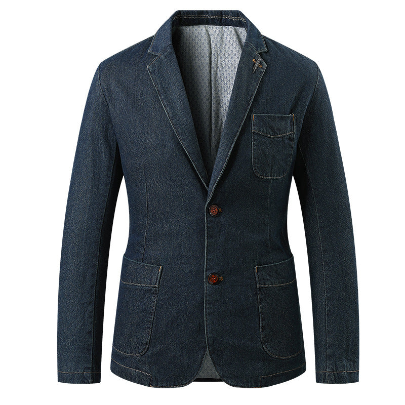 Herren Jeansblazer im Sakko-Stil mit aufgesetzten Taschen und Kontrastnähten Drune