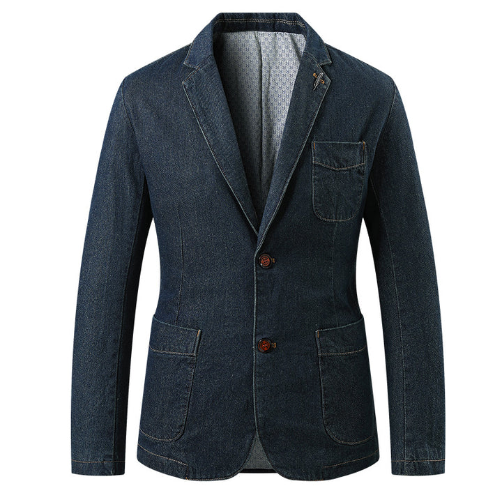 Herren Jeansblazer im Sakko-Stil mit aufgesetzten Taschen und Kontrastnähten Drune