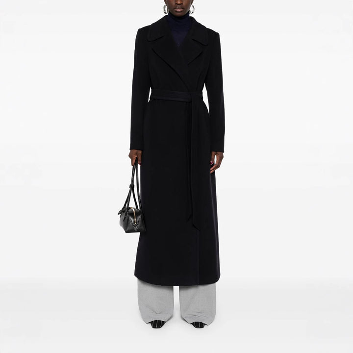 Damen Langer Wickelcoat aus Wollmix mit Bindegürtel und breitem Revers Drune