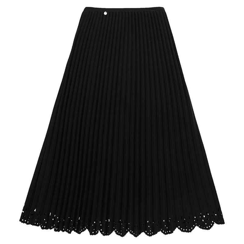 Damen nan plissierter Midirock mit feinem Plissee, elastischem Taillenbund und floraler Lasercut-Saum Drune