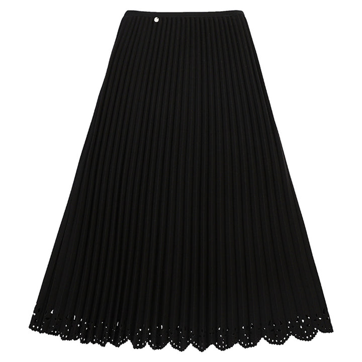 Damen nan plissierter Midirock mit feinem Plissee, elastischem Taillenbund und floraler Lasercut-Saum Drune