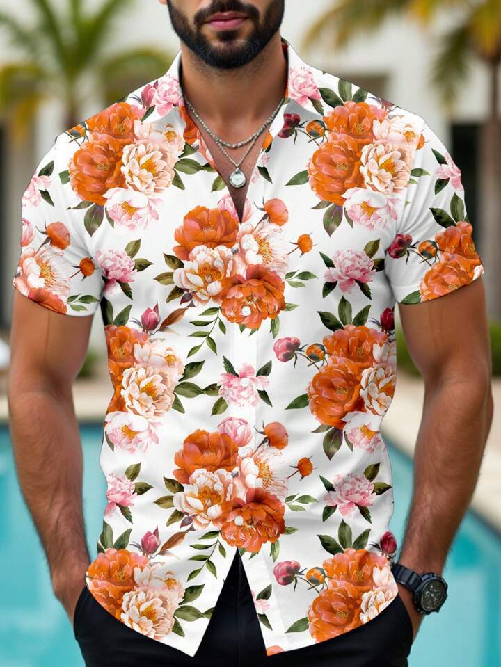 Herren Kurzarmhemd mit floralen Akzenten und modernem Schnitt Drune