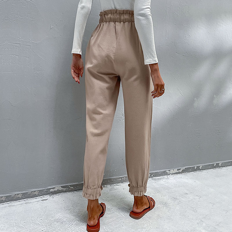 Damen Lässige Hose mit hohem Bund, Tunnelzug, Eingrifftaschen und konischer Beinform Drune