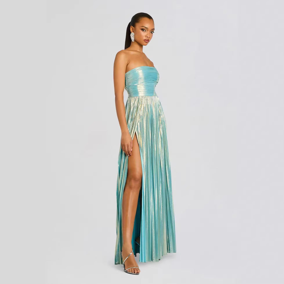 Damen Glamouröses Abendkleid mit Hochgeschlitzt und Plissee-Details Drune