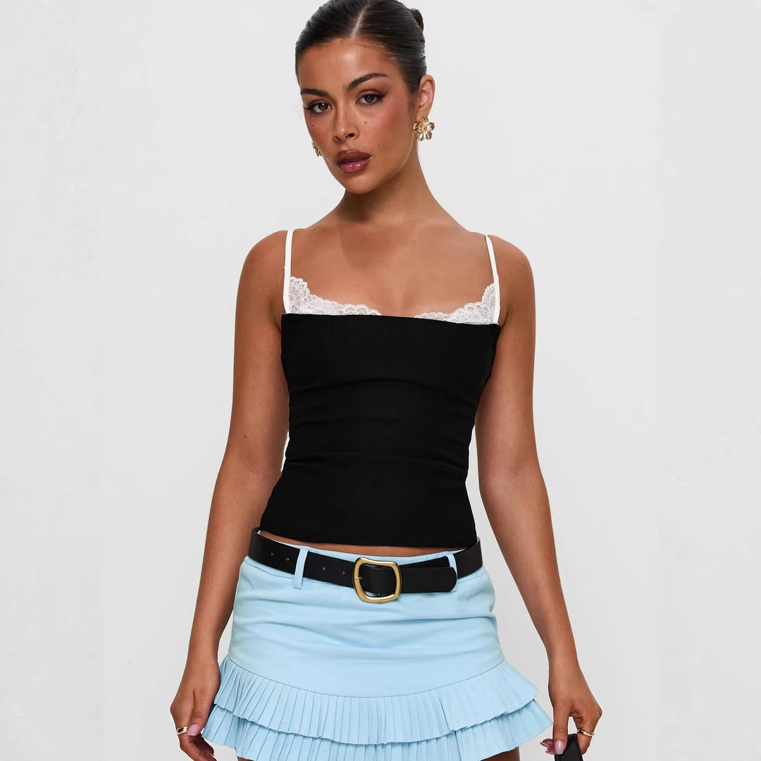 Damen Polka Dots Bustier-Top mit Spitzenakzenten Drune