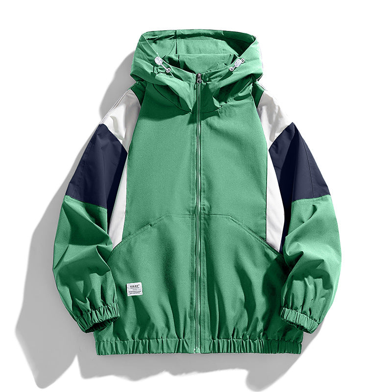 Herren leichte Colorblock Windjacke mit Kapuze, Kängurutasche und elastischem Saum Drune