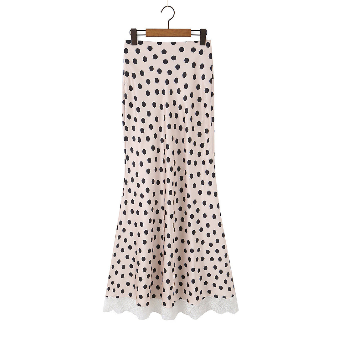 Damen Maxikleid im Retro‑Polka‑Dot‑Stil mit Spitzenbesatz und Taillengürtel Drune