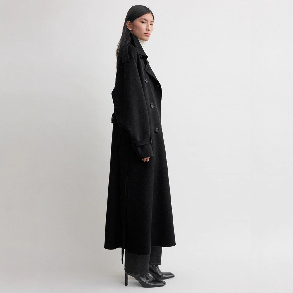 Damen eleganter Überlanger Wool Trenchcoat Drune
