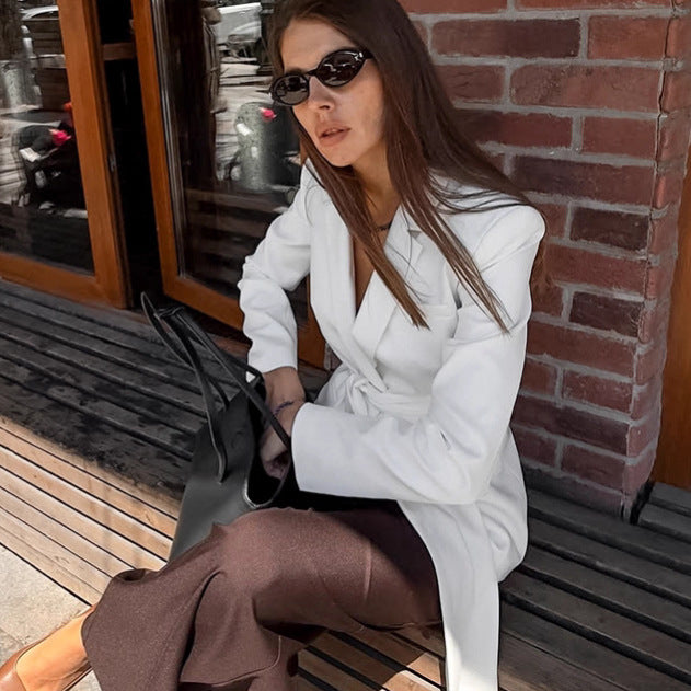 Damen Eleganter Taillierter Blazer mit Knotenverschluss Drune