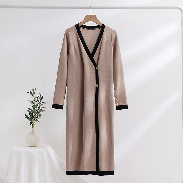 Damen eleganter Strickmantel mit Knopfdetails und V-Ausschnitt Drune