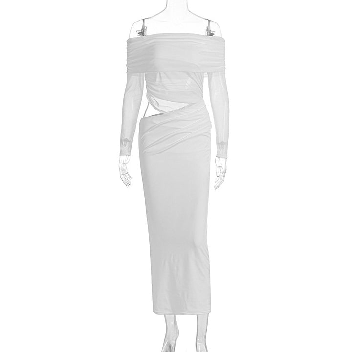 Damen Maxi-Kleid mit schulterfreiem Design und eleganter Drapierung Drune