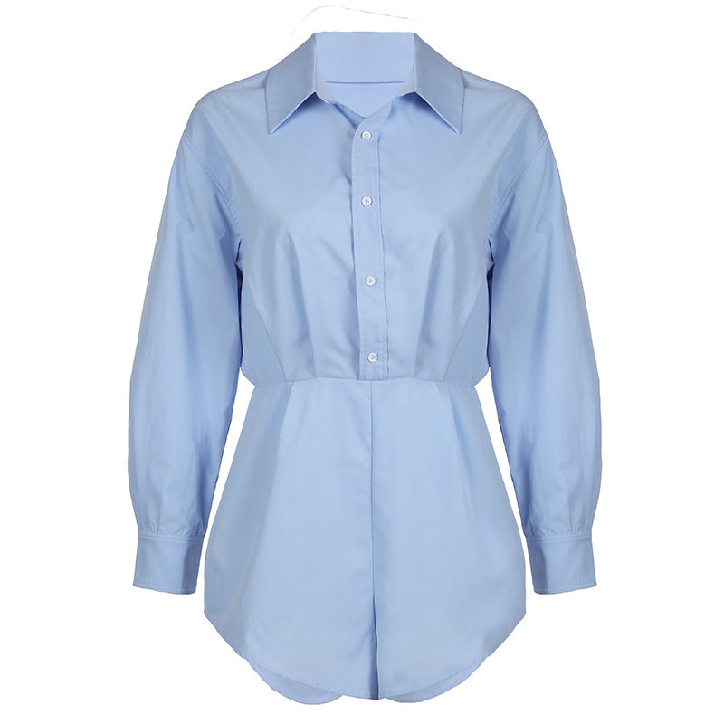 Damen nan taillierter Hemd‑Romper mit Langarm, verdeckter Knopfleiste und figurformender Taille Drune