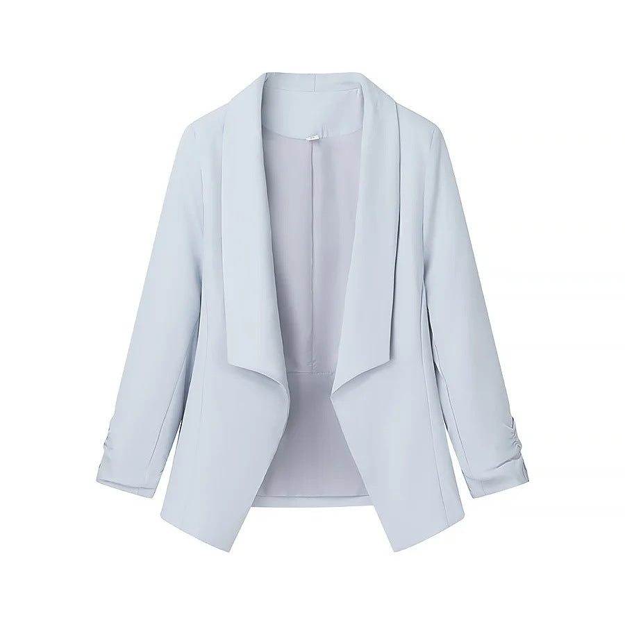 Damen nan locker fallende Waterfall-Blazerjacke mit gerafften Ärmelabschlüssen Drune
