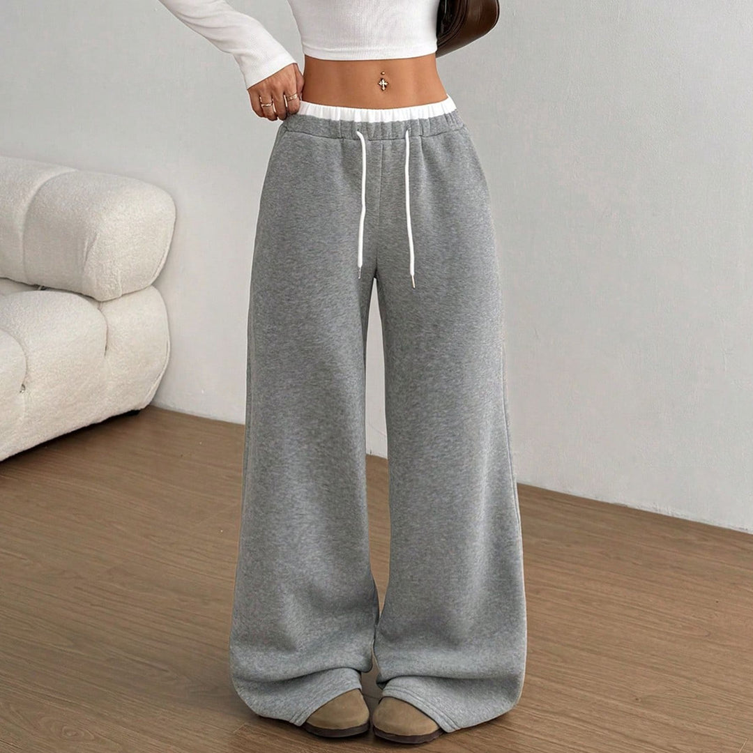 Damen lässige weite Freizeithose aus Baumwollmischung mit elastischem Bund und Kordelzug Drune