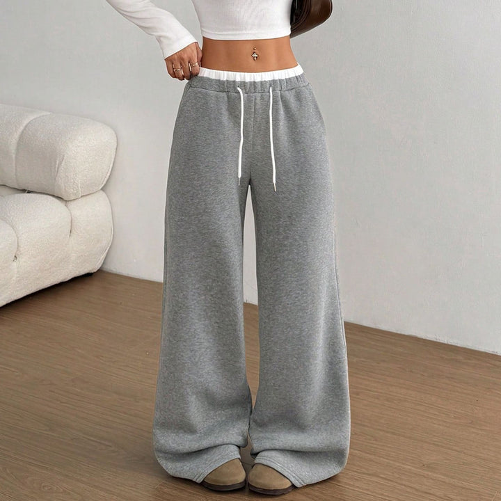 Damen lässige weite Freizeithose aus Baumwollmischung mit elastischem Bund und Kordelzug Drune