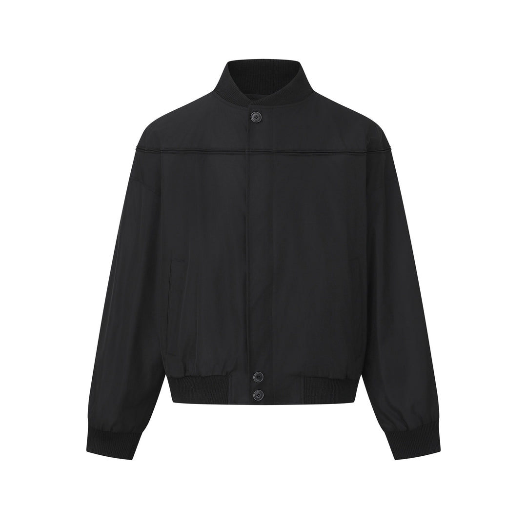 Unisex Kurz geschnittener Boxy‑Blouson mit hohem Rippkragen, verdeckter Knopfleiste und Elastikbund Drune