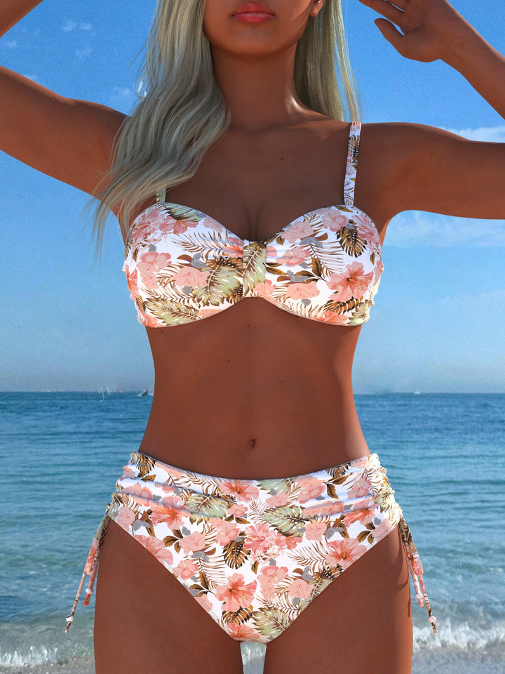 Damen Wickel-Bikini-Set mit floralem Design und hohem Bund Drune