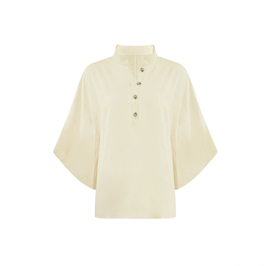 Damen Leichtes Jersey-Set mit Oversize-Henleybluse, Kimonoärmeln und weiter Bundhose Drune