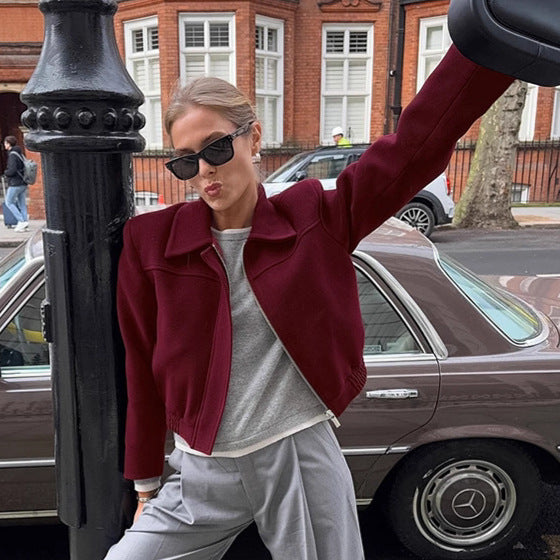 Damen Cropped Fleecejacke mit Stehkragen und Reißverschluss Drune