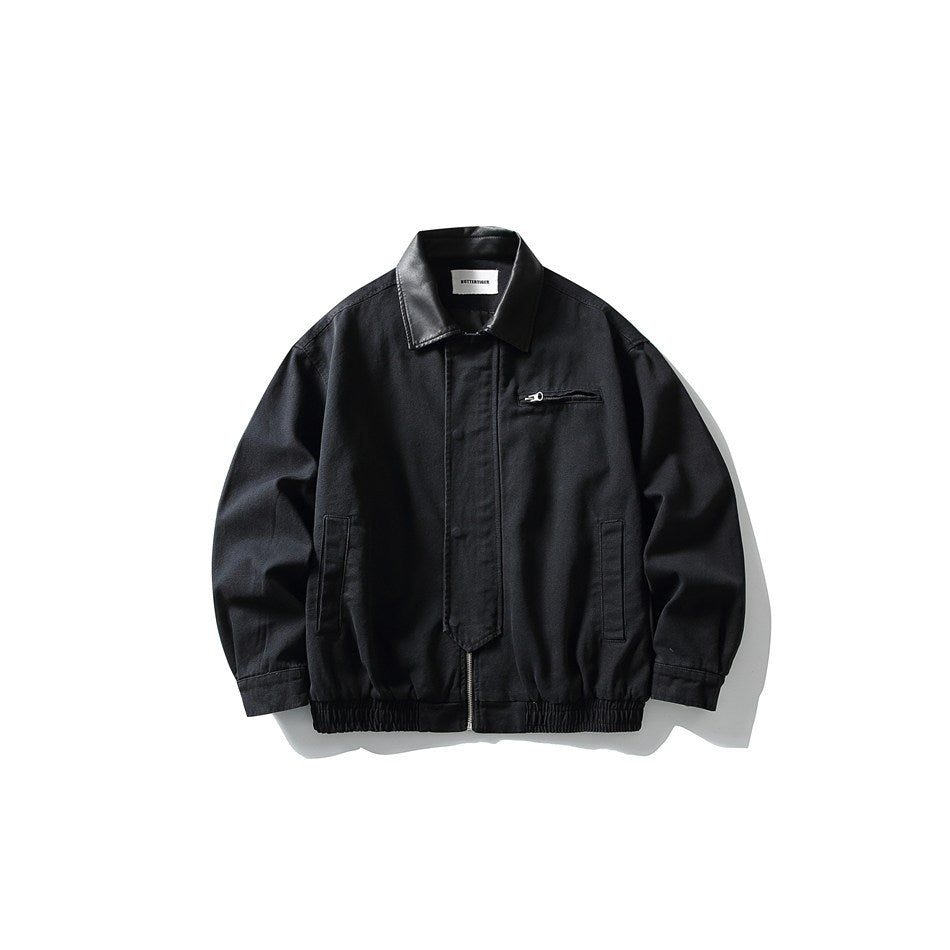 Herren Boxy-Canvas-Blouson mit kontrastierendem Kunstlederkragen und elastischem Saum Drune
