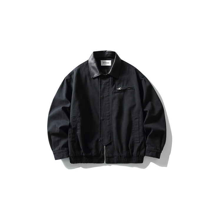 Herren Boxy-Canvas-Blouson mit kontrastierendem Kunstlederkragen und elastischem Saum Drune