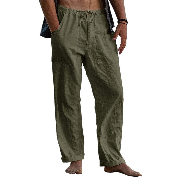 Herren lockere Leinenhose mit Gummibund und aufgesetzten Seitentaschen Drune