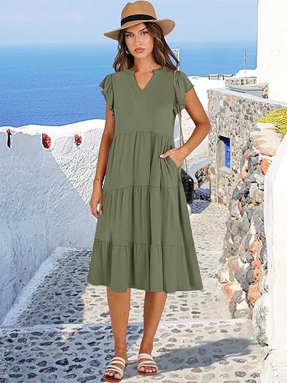 Damen Freizeit-Maxikleid mit überraschenden Rüschendetails und praktischen Taschen Drune