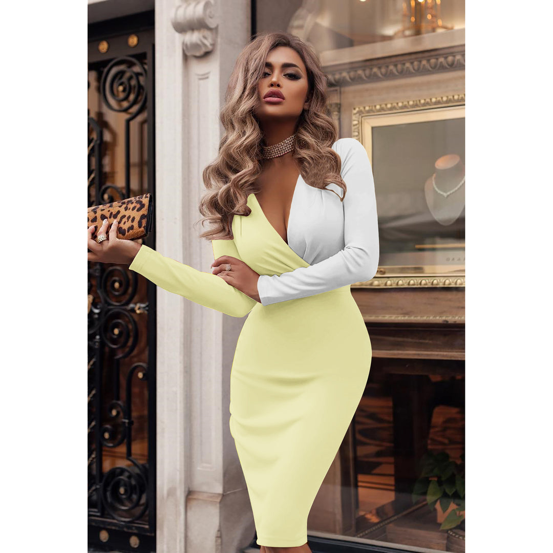 Damen Wickelkleid mit kontrastierenden Ärmeln und femininem Schnitt Drune