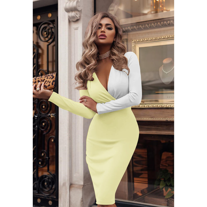 Damen Wickelkleid mit kontrastierenden Ärmeln und femininem Schnitt Drune