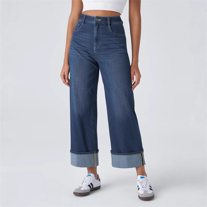 Damen Weit geschnittene Jeans mit hohem Bund und umgeschlagenem Saum Drune