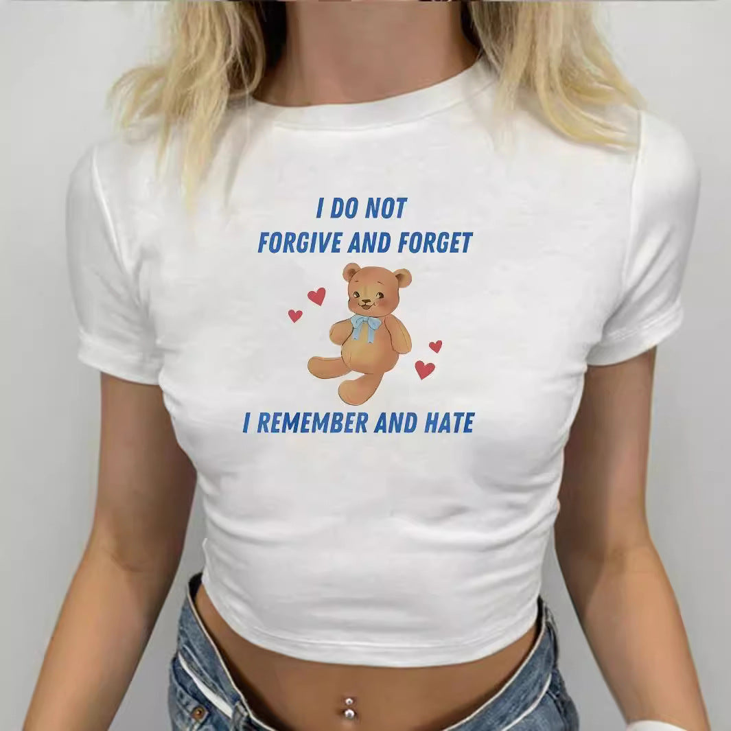 Damen Crop-T-Shirt mit kreativem Bärenmotiv und witzigem Spruch Drune
