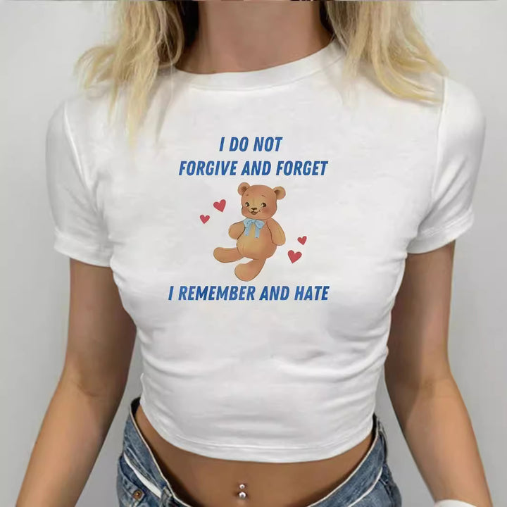 Damen Crop-T-Shirt mit kreativem Bärenmotiv und witzigem Spruch Drune