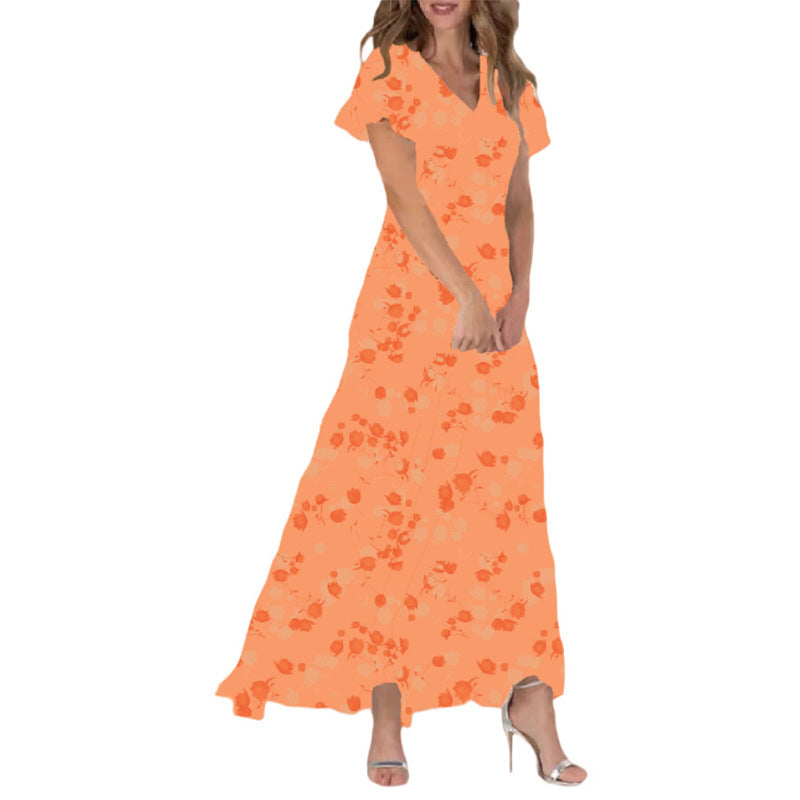 Damen Maxikleid mit floralem Chiffon-Stoff und transparenten Ärmeln Drune