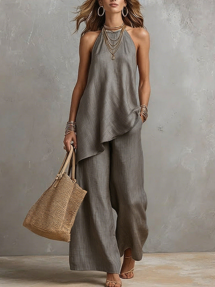 Damen luftiger Jumpsuit mit asymmetrischem Schnitt Drune