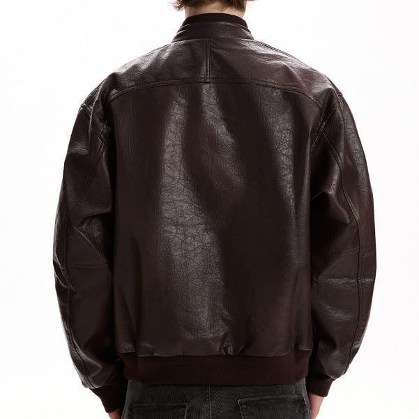 Herren Oversized Kunstlederjacke im Worker-Look mit Pattentaschen Drune
