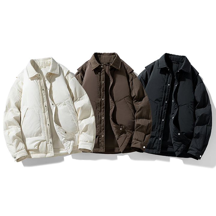 Herren Wattierte Steppjacke mit Cord‑Einsätzen und Hemdkragen Drune