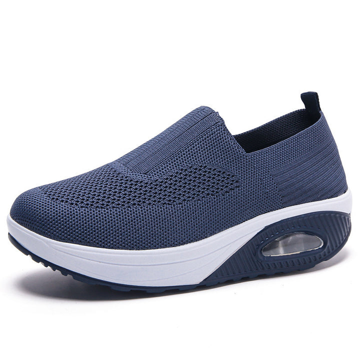 Damen nan elastische Strick-Slipper mit ergonomischer Keilsohle und sichtbarer Luftpolsterkapsel Drune