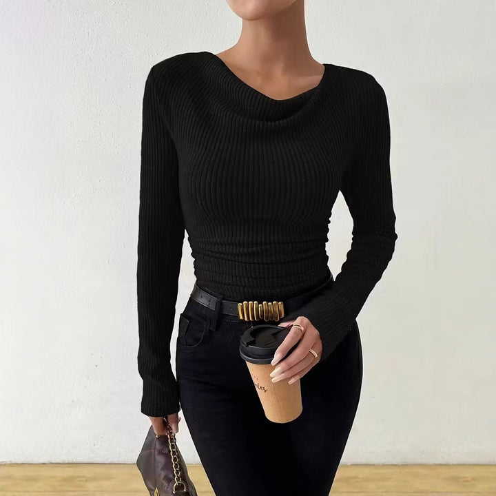 Damen Gerippter Taillierter Feinstrickpullover mit Raffung Drune