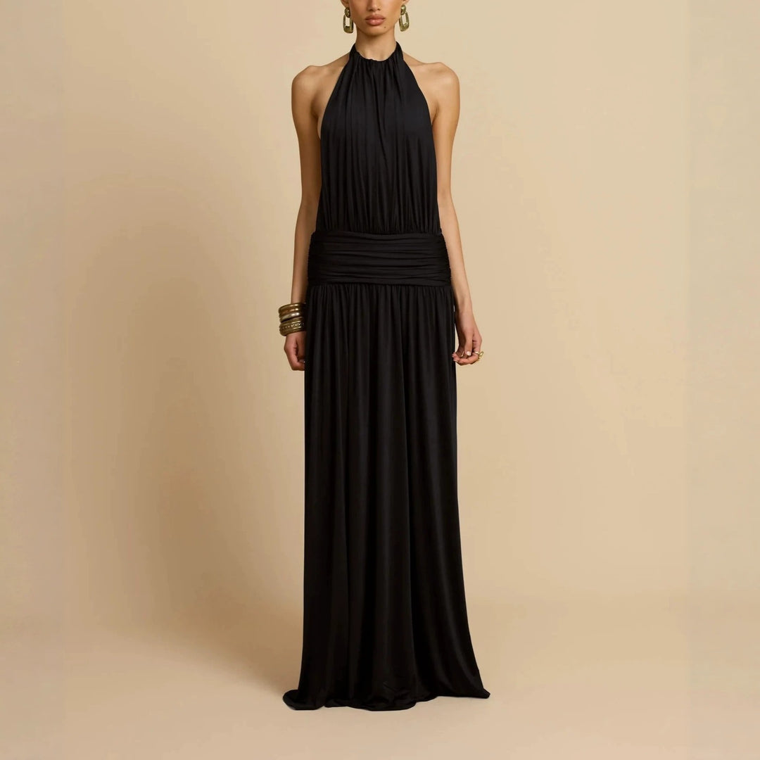 Damen Elegantes Maxikleid mit Hochgängigem Halterneck Drune