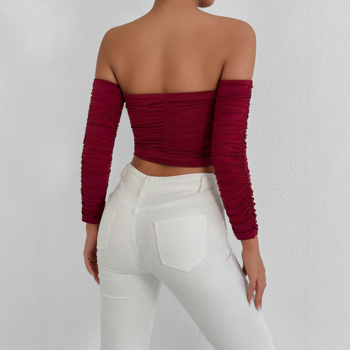 Damen Off-Shoulder Crop Top mit Faltenwurf Drune
