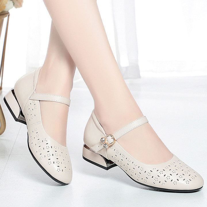 Damen Elegante Ballerinas mit dekorativen Perforationen und komfortablem Riemen Drune