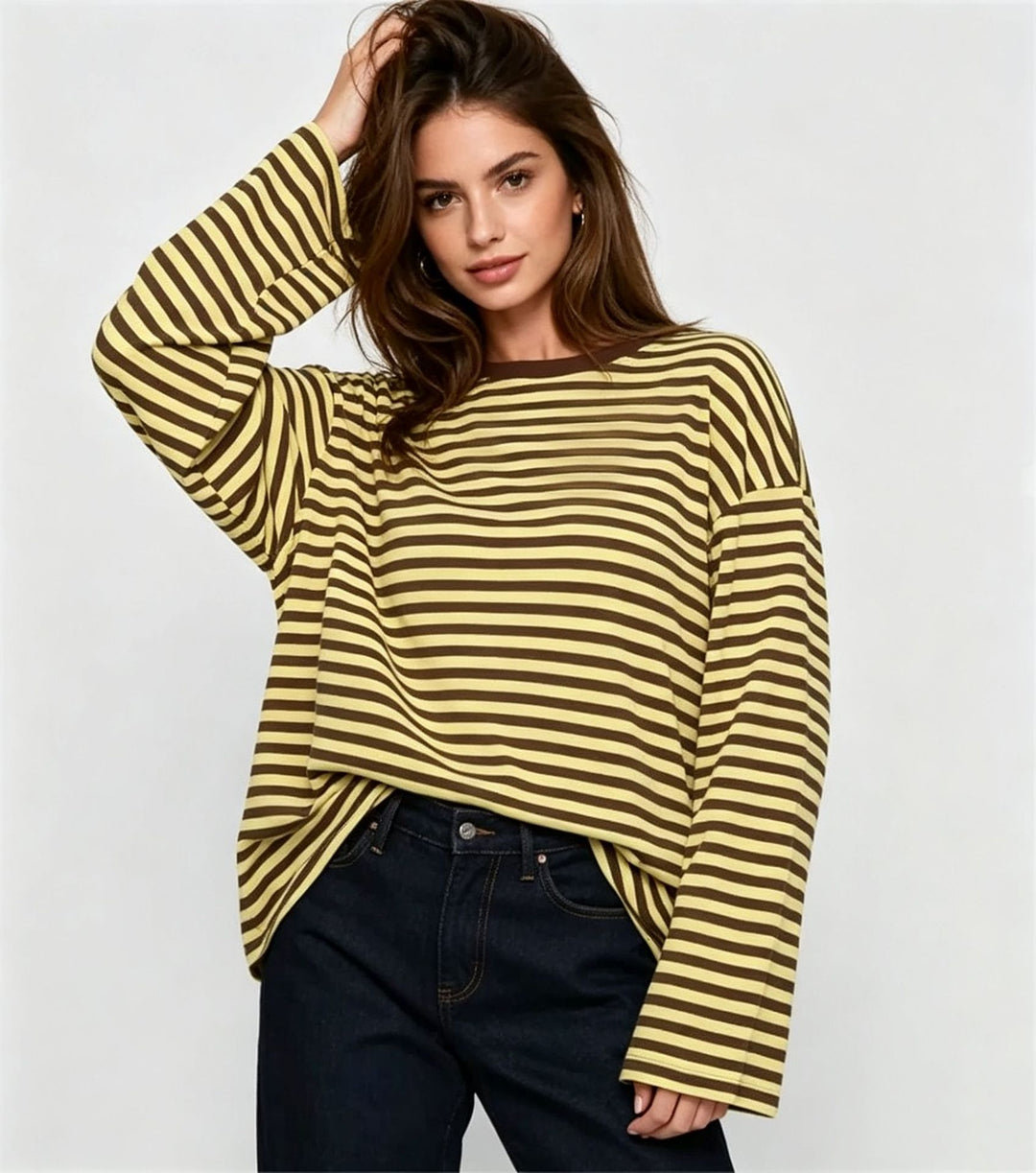 Damen gestreiftes Langarmshirt mit lässigem Schnitt und rundem Halsausschnitt