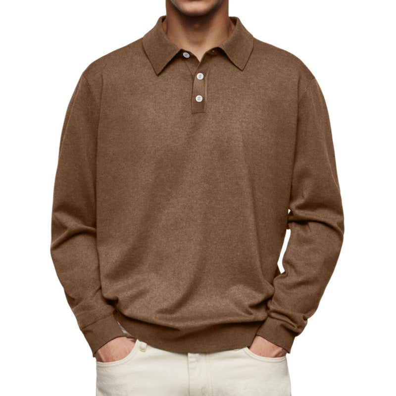Herren Feinstrick Langarmpoloshirt mit Umlegekragen und Knopfleiste Drune