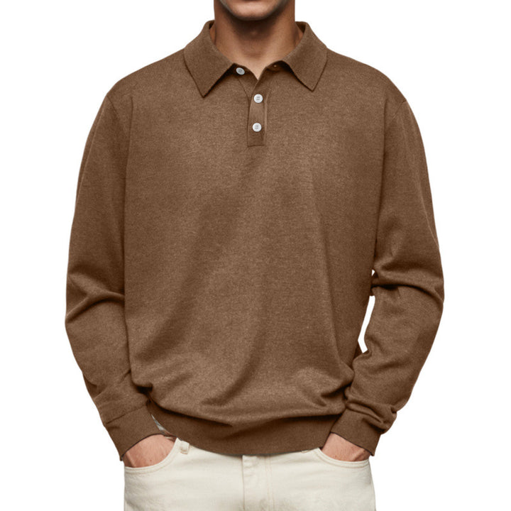 Herren Feinstrick Langarmpoloshirt mit Umlegekragen und Knopfleiste Drune