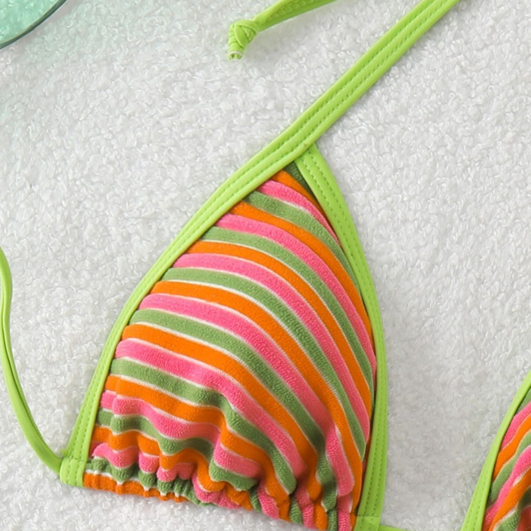 Damen Triangel-Bikini mit leuchtend bunten Streifen Drune