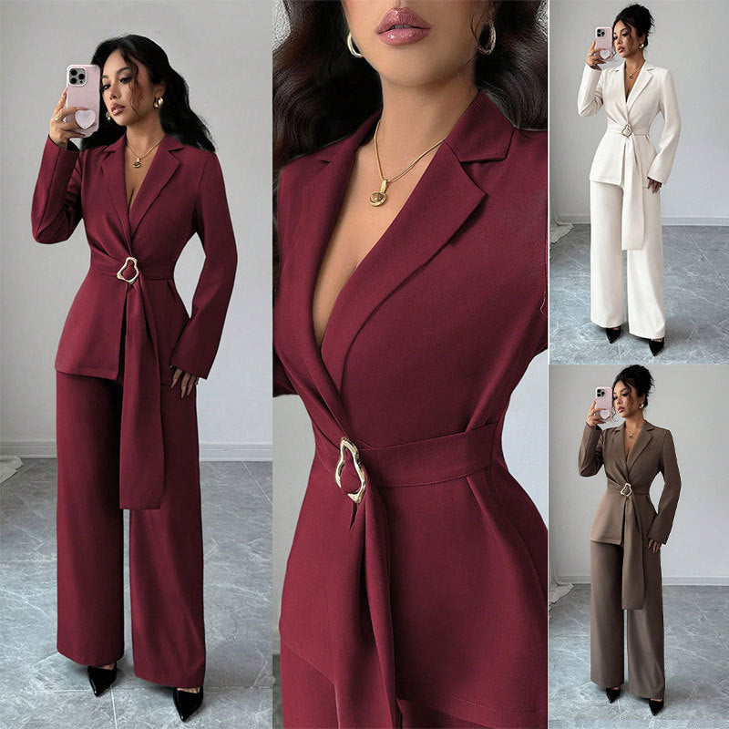 Damen Elegantes Blazer-Kostüm mit Taillengürtel Drune