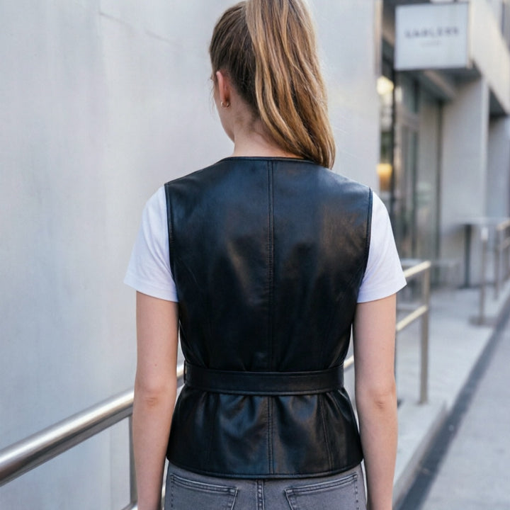 Damen Elegante und figurbetonte Kunstlederweste Drune