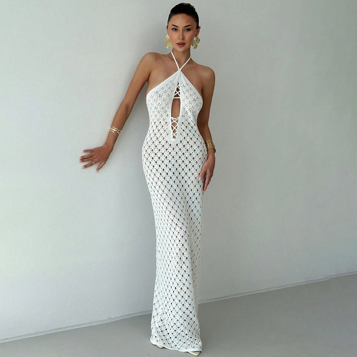 Damen Häkel-Maxikleid mit tiefer Ausschnitt Drune