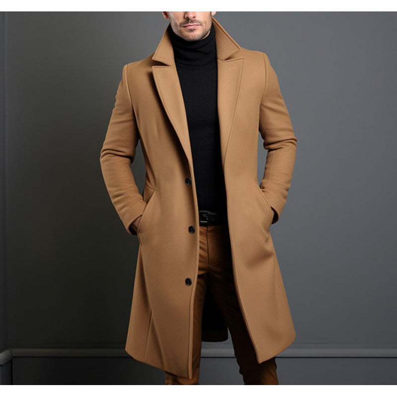 Herren Eleganter einreihiger Langmantel aus Wollmix mit schmaler Silhouette und Reverskragen Drune