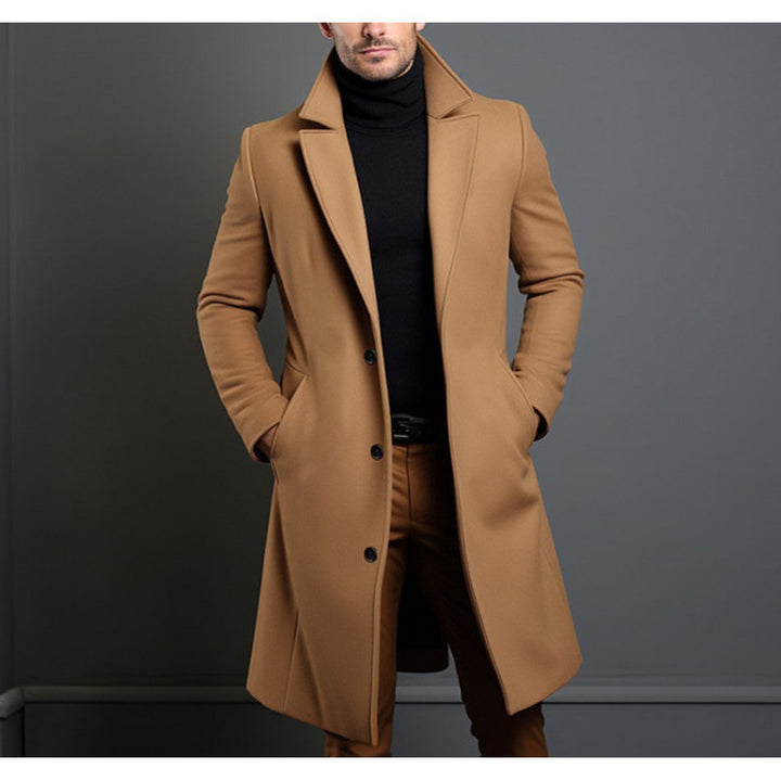 Herren Eleganter einreihiger Langmantel aus Wollmix mit schmaler Silhouette und Reverskragen Drune